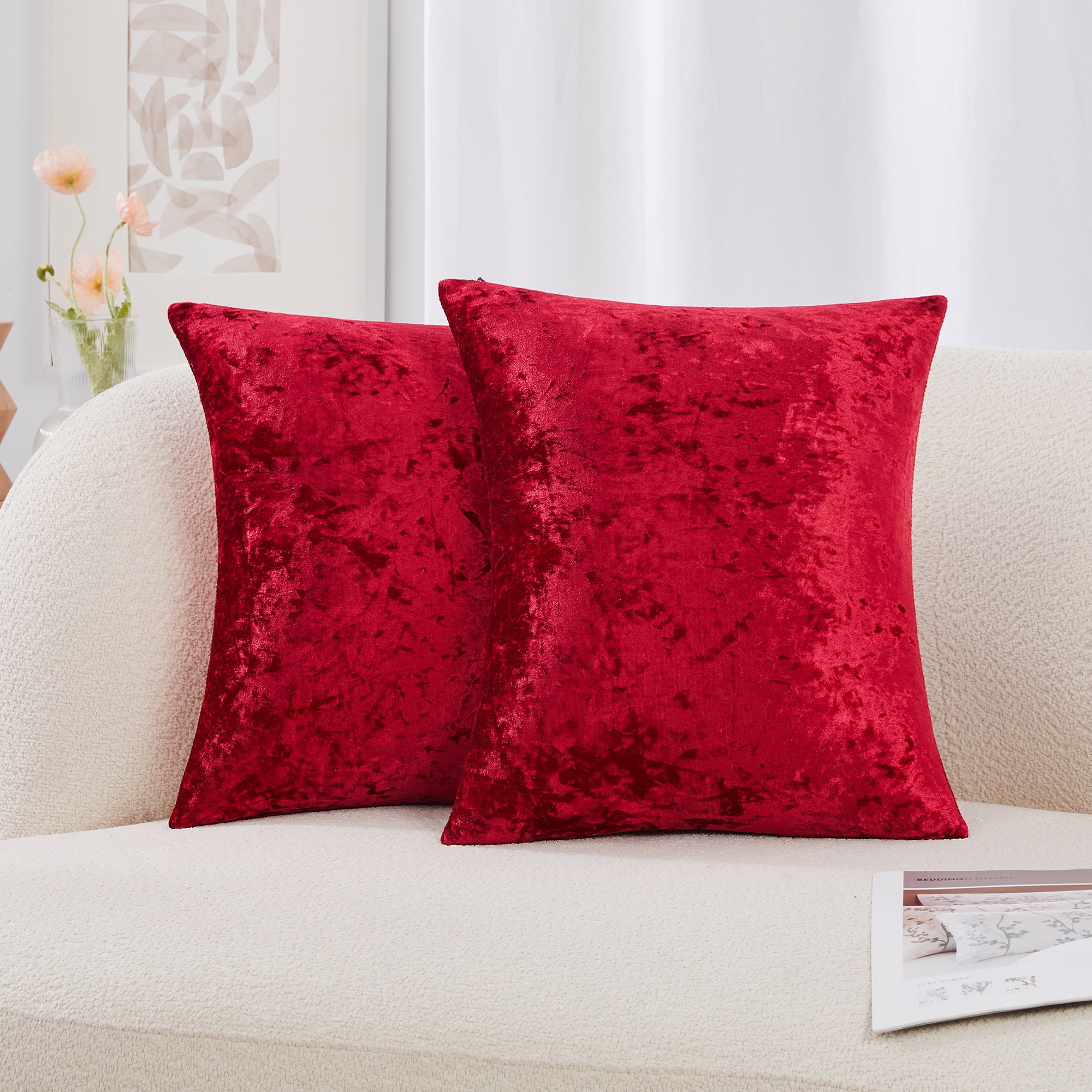 Deconovo Corduroy Decorative Red Pillow Cover Square Cushion Covers Pillowcase for Sofa Couch Dark Red 16 x 16 inch Pack of 2 Walmart