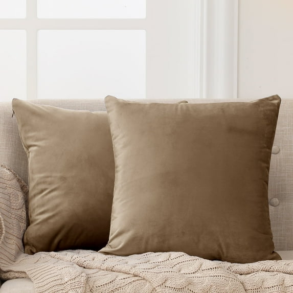 Deconovo Pack of 2 Decorative Pillow Covers Velvet Cushion Covers Square Plush Pillow Covers for Sofa, 22"x 22", Khaki, 2 Pack