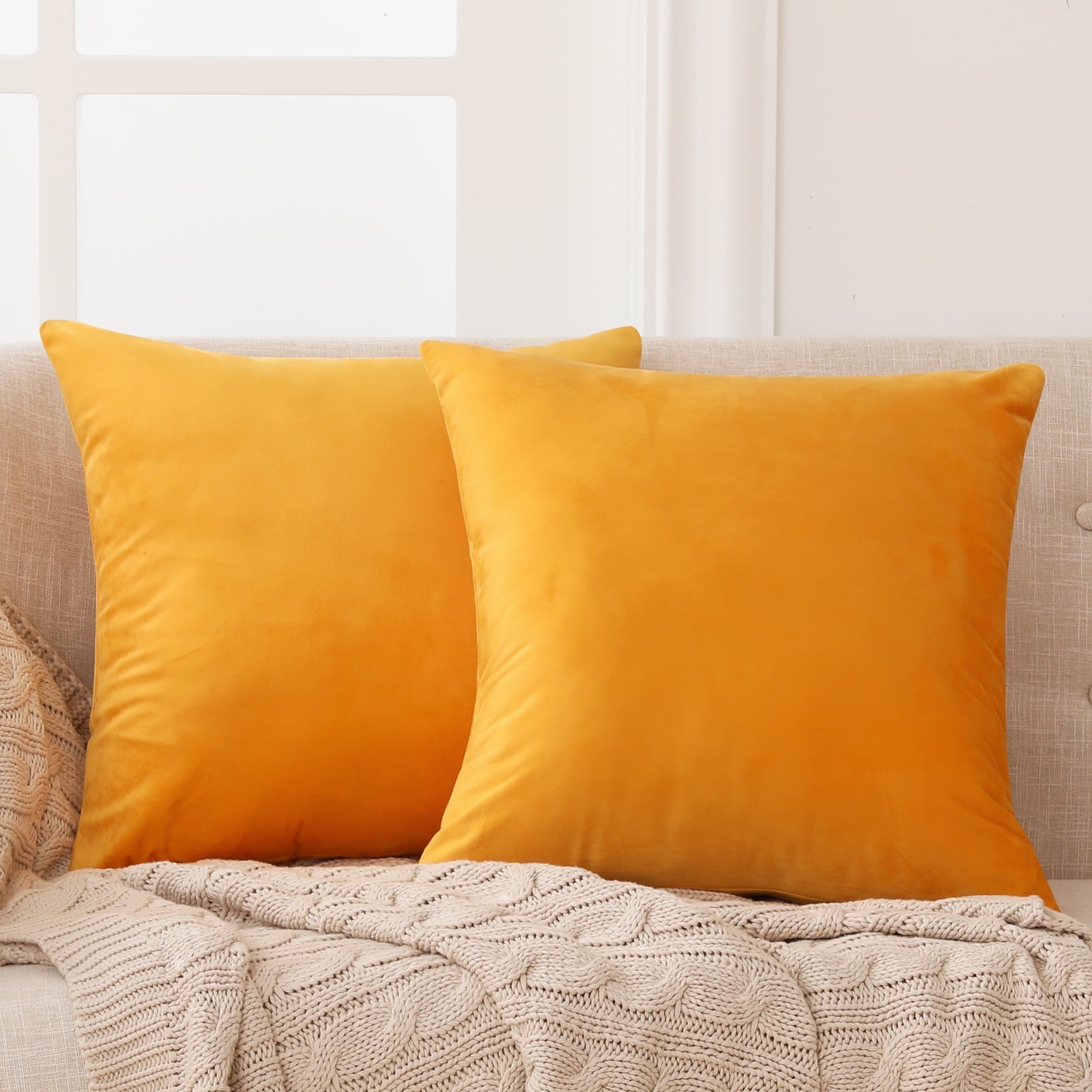 Gold Velvet Plush Decorative Pillow Covers, 24x24 Set of 2
