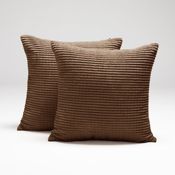 Deconovo Pack of 2 Decorative Square Throw Pillow Cover 20 x 20 inch Corduroy Cushion Covers Pillowcase for Chair Bedroom Chocolate
