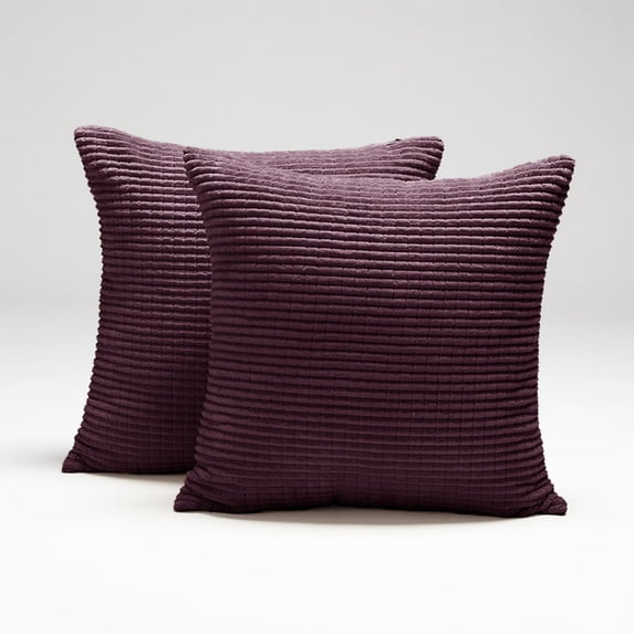 Deconovo Pack of 2 Decorative Square Throw Pillow Cover Corduroy Cushion Covers Pillowcase for Chair Bedroom Dark Purple 18 x 18 inch