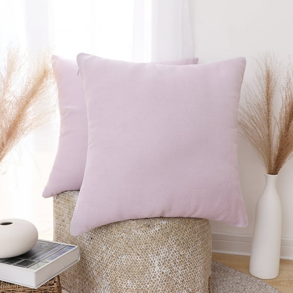 Deconovo Pack of 2 Decorative Throw Pillow Covers Farmhouse Burlap Cushion Cover for Couch Sofa Bedroom 20 x 20 inch Pink