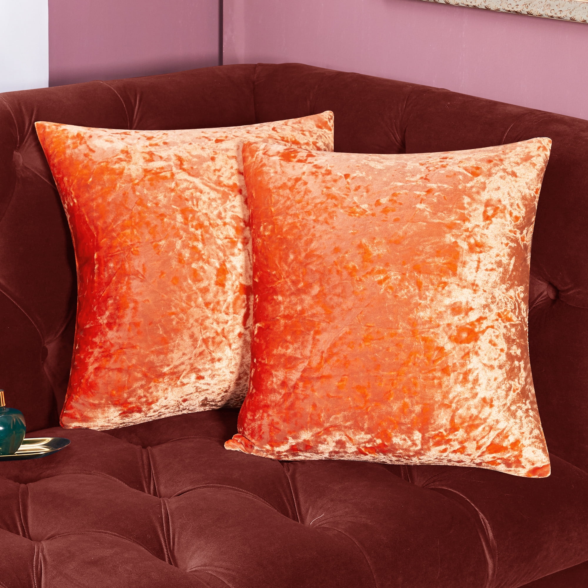 Deconovo Pack of 2 Fall Crushed Velvet Pillow Covers Orange Decorative