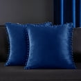 thumbnail image 1 of Deconovo Pack of 2 Velvet Decorative Throw Pillow Covers with Pom Poms Square Cushion Case for Couch Sofa Bed 18 x 18 inch Navy Blue, 1 of 8