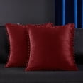 thumbnail image 1 of Deconovo Pack of 2 Velvet Decorative Throw Pillow Covers with Pom Poms Square Cushion Case for Couch Sofa Bed 18 x 18 inch Wine Red, 1 of 7