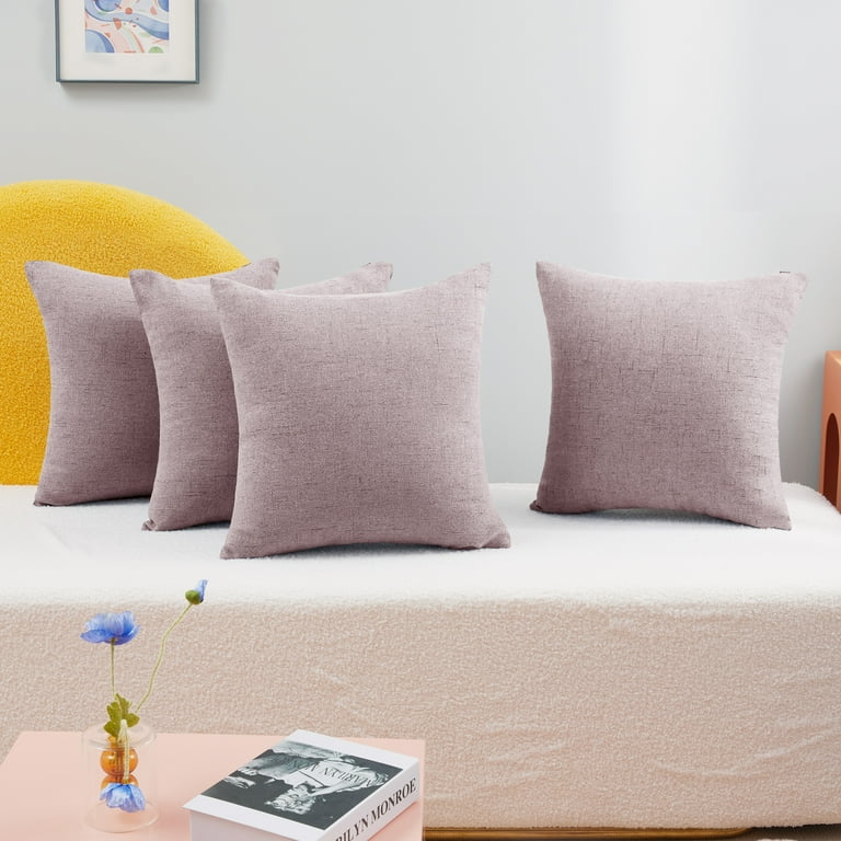 Deconovo Pack of 4 Faux Linen Pillow Covers Decorative Square Pillowcase Light Salmon 24x24 inch for Car Sofa Bedroom