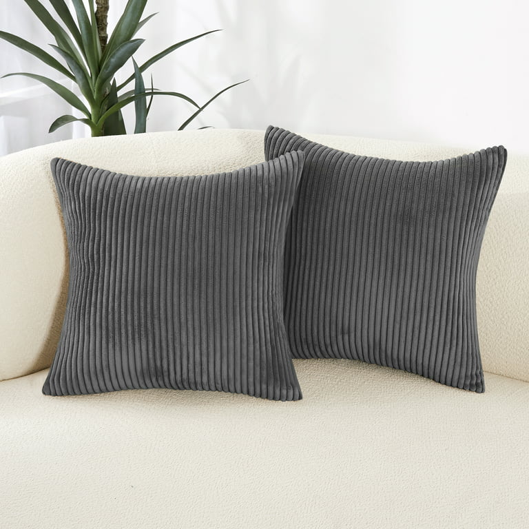 Deconovo Pillow Cover 18x18 Square Throw Pillow Covers with Stripes  Decorative pillows for Sofa Living Room Couch, Dark Gray, Set of 2 