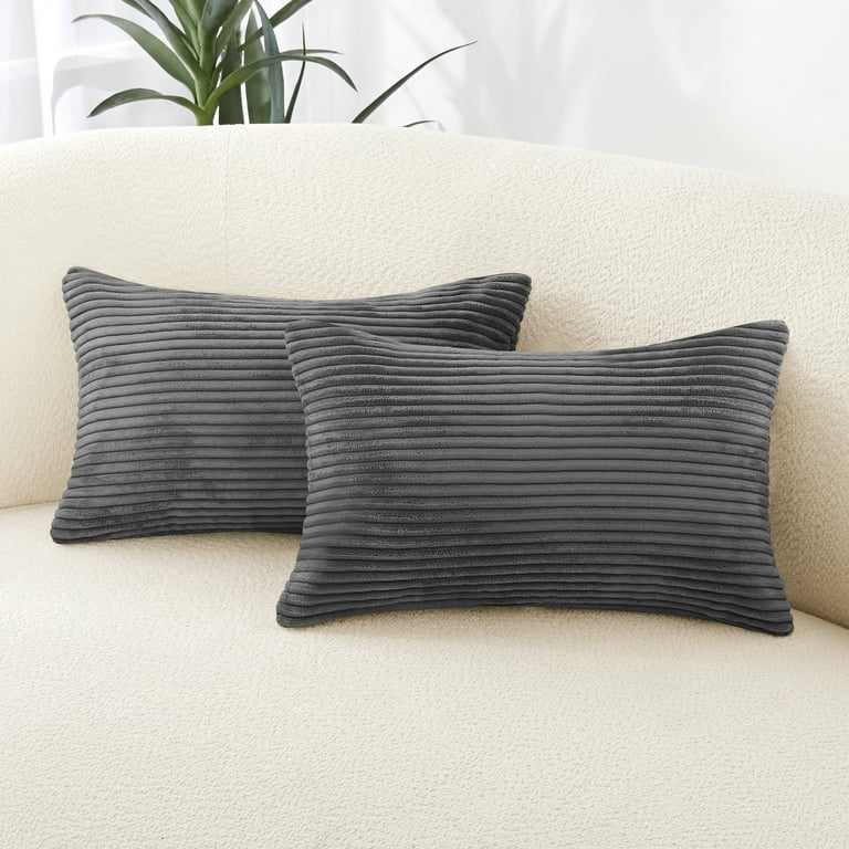Deconovo Pillow Cover 18x18 Square Throw Pillow Covers with Stripes Decorative  pillows for Sofa Living Room Couch, Dark Gray, Set of 2 