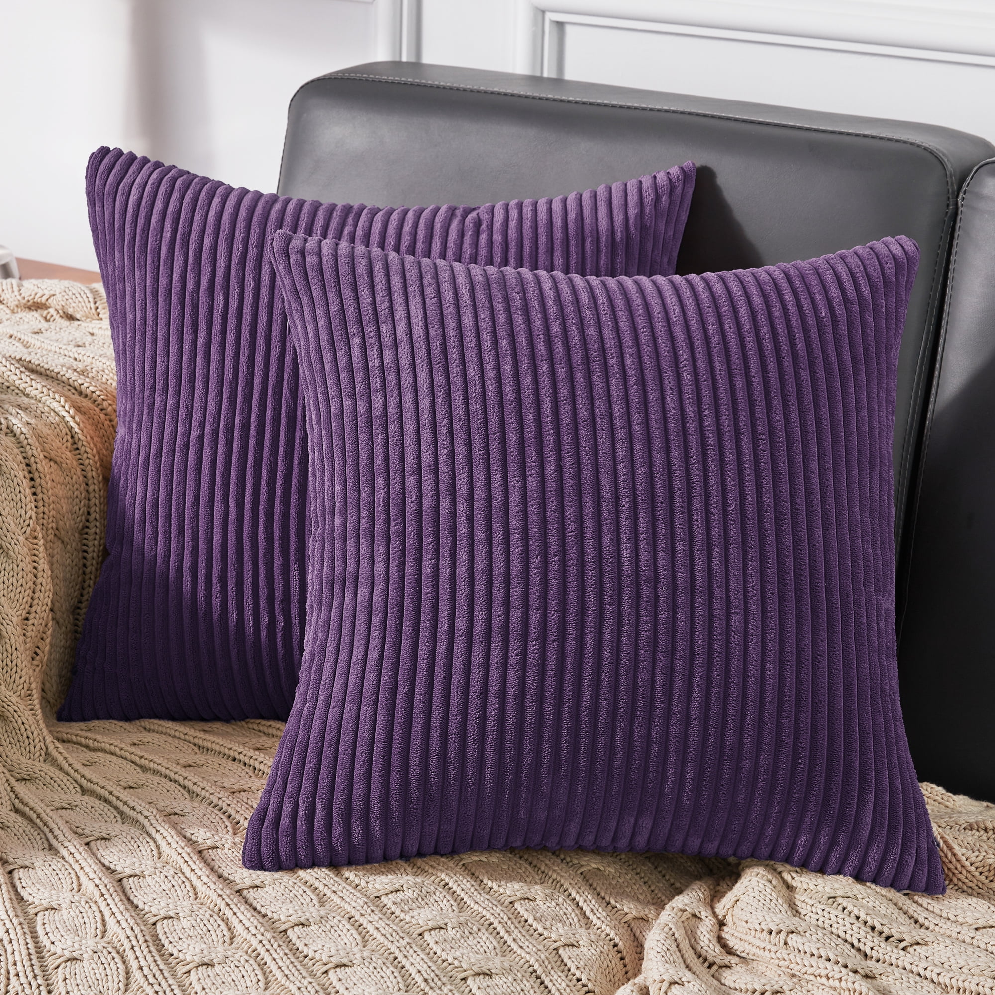 Deconovo Pillow Cover Stripe Corduroy Cushion Covers Pack of 2 Solid Pillowcase for Couch Sofa Bedroom Living Room 16x16 inch Royal Purple Walmart