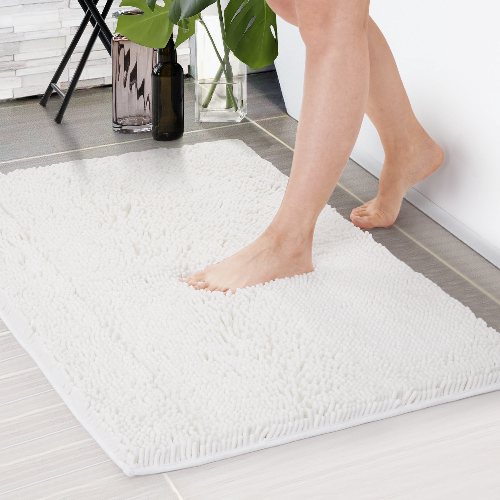 Deconovo Plush Bath Mat Shaggy Chenille Bath Rugs, Non-Slip Quick Dry ...