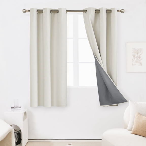 Deconovo Solid 100% Blackout Linen Curtains with Coating, Grommet Thermal Insulated Black Out Window Curtains, Cream, 42" x 84", 2 Panels