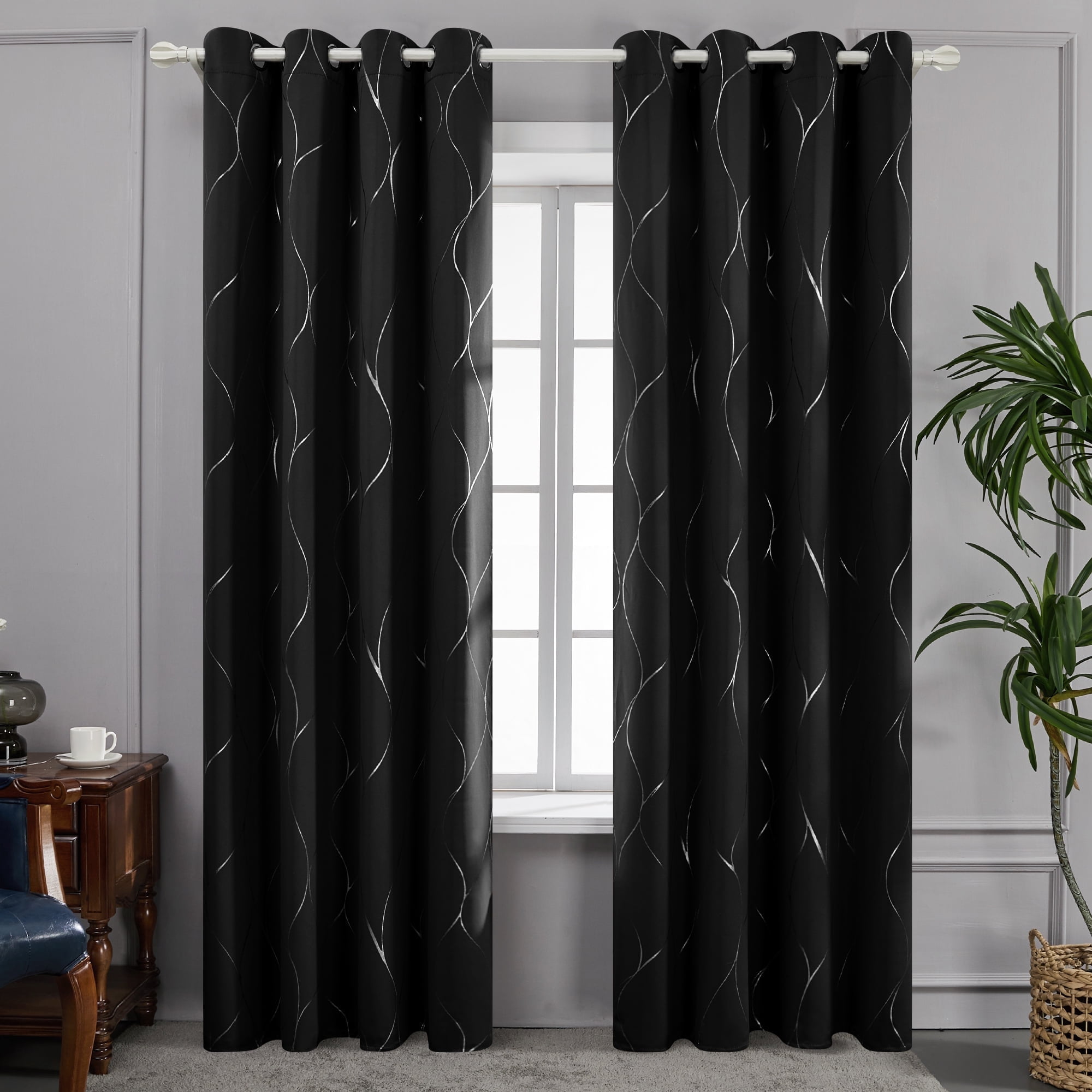 Deconovo Print Blackout Curtains Grommet Light Blocking Room Darkening
