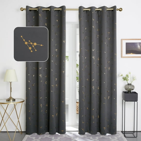 Deconovo Printed Blackout Curtains Thermal Insulated Curtain Panels for Small Window, 52x45 inch, Dark Gray, 2 Panels
