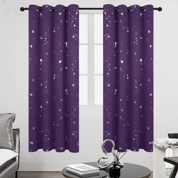 Deconovo Purple Blackout Halloween Curtains with Silver Dots Printed Pattern for Kitchen (52W x 72L inch, Royal Purple, 2 Panels)