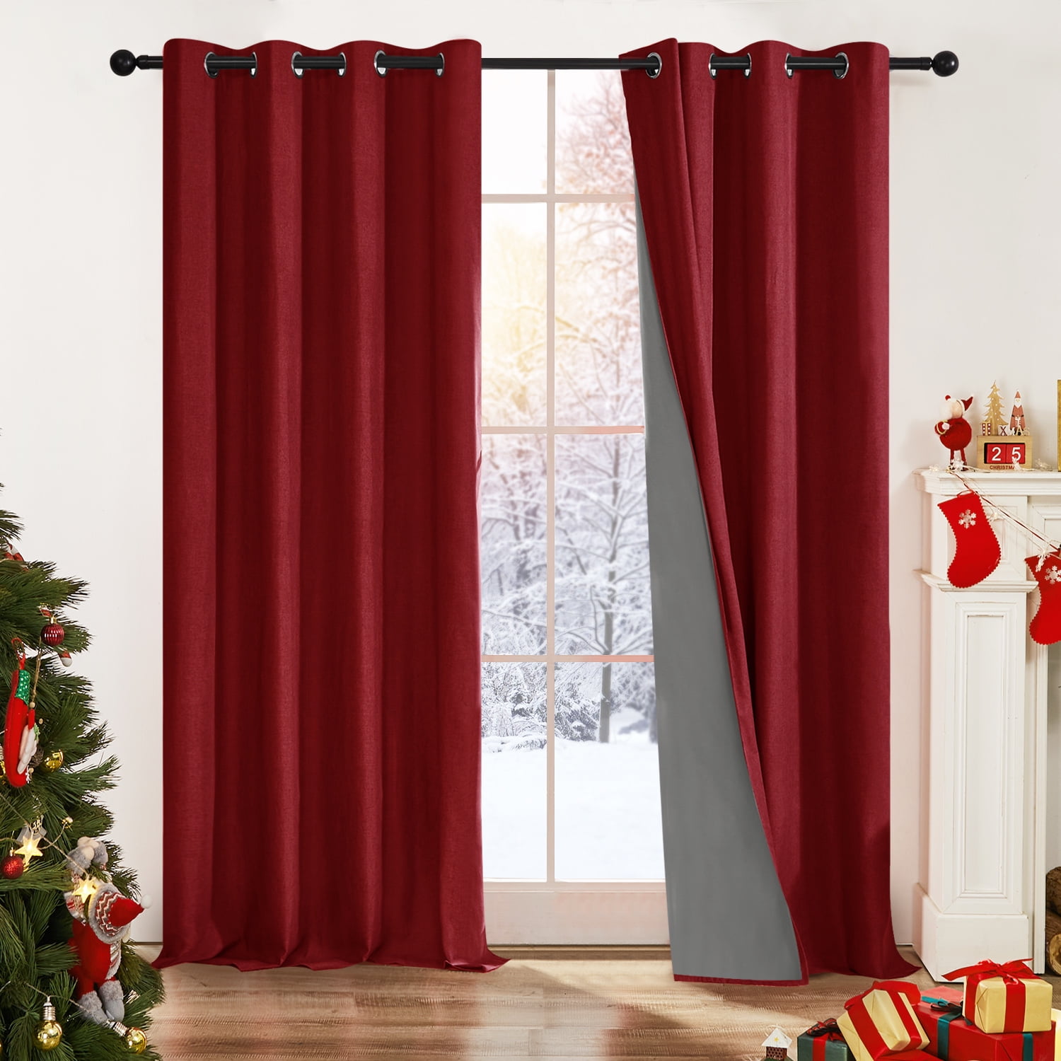 Deconovo Red Blackout Curtains 100 Percent Black Out, Indoor/Outdoor