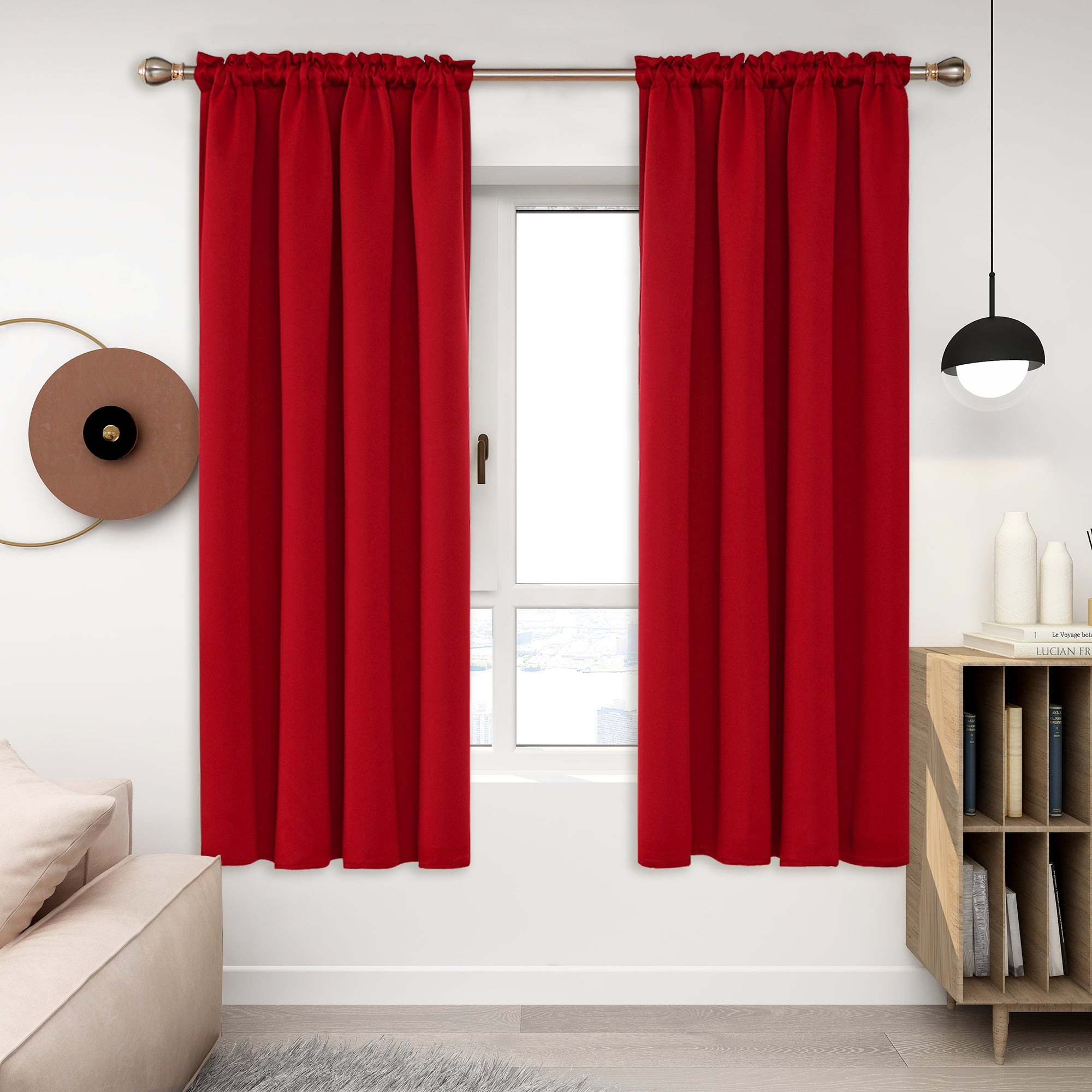Deconovo Red Blackout Curtains Rod Pocket Curtain Panels Room Darkening