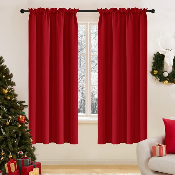 Deconovo Red Rod Pocket Blackout Curtains for Bedroom, 2 Panels Thermal Insulated Window Treatments, 52 W x 63 L inch