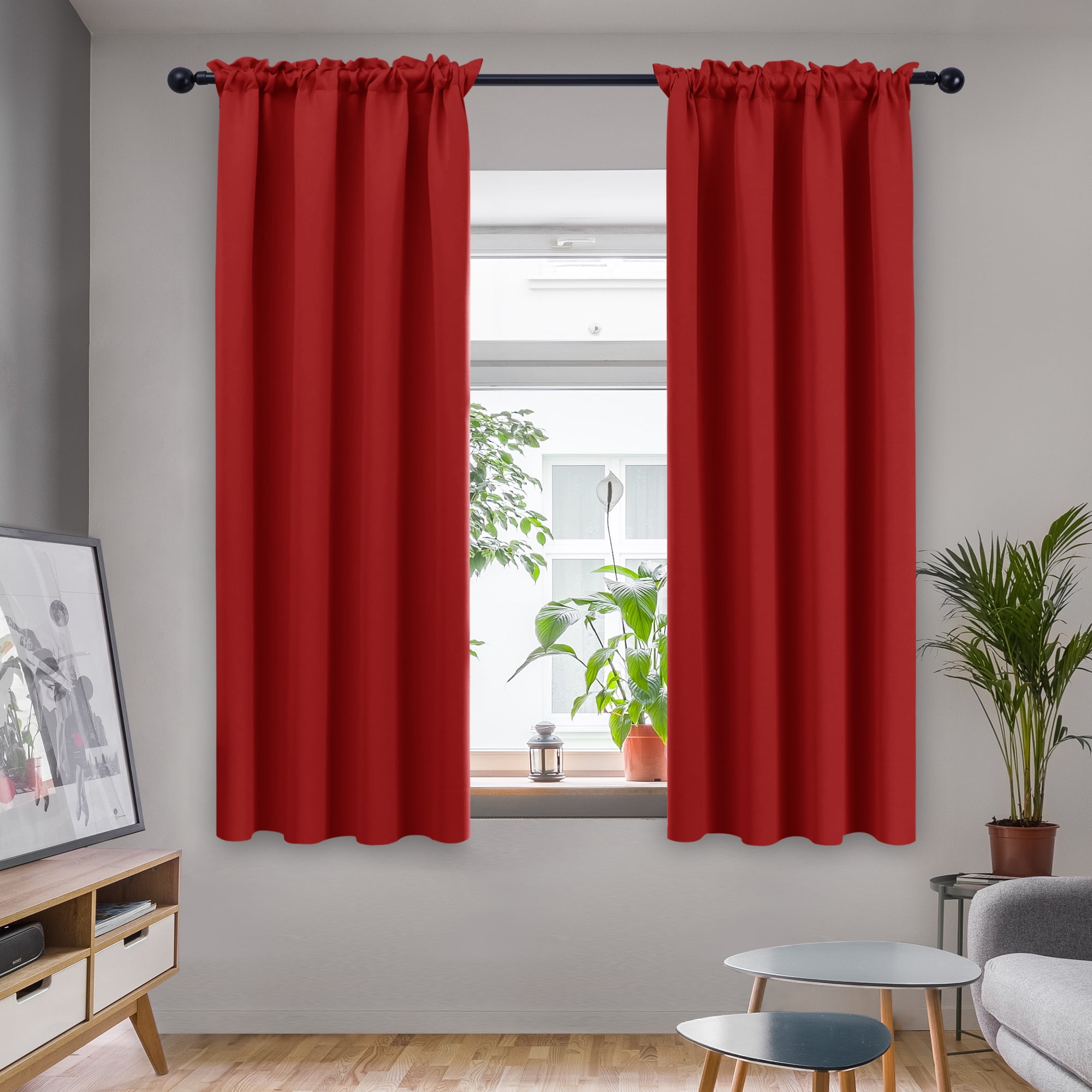 Deconovo Red Blackout Curtains Rod Pocket Drapes Window Curtains for