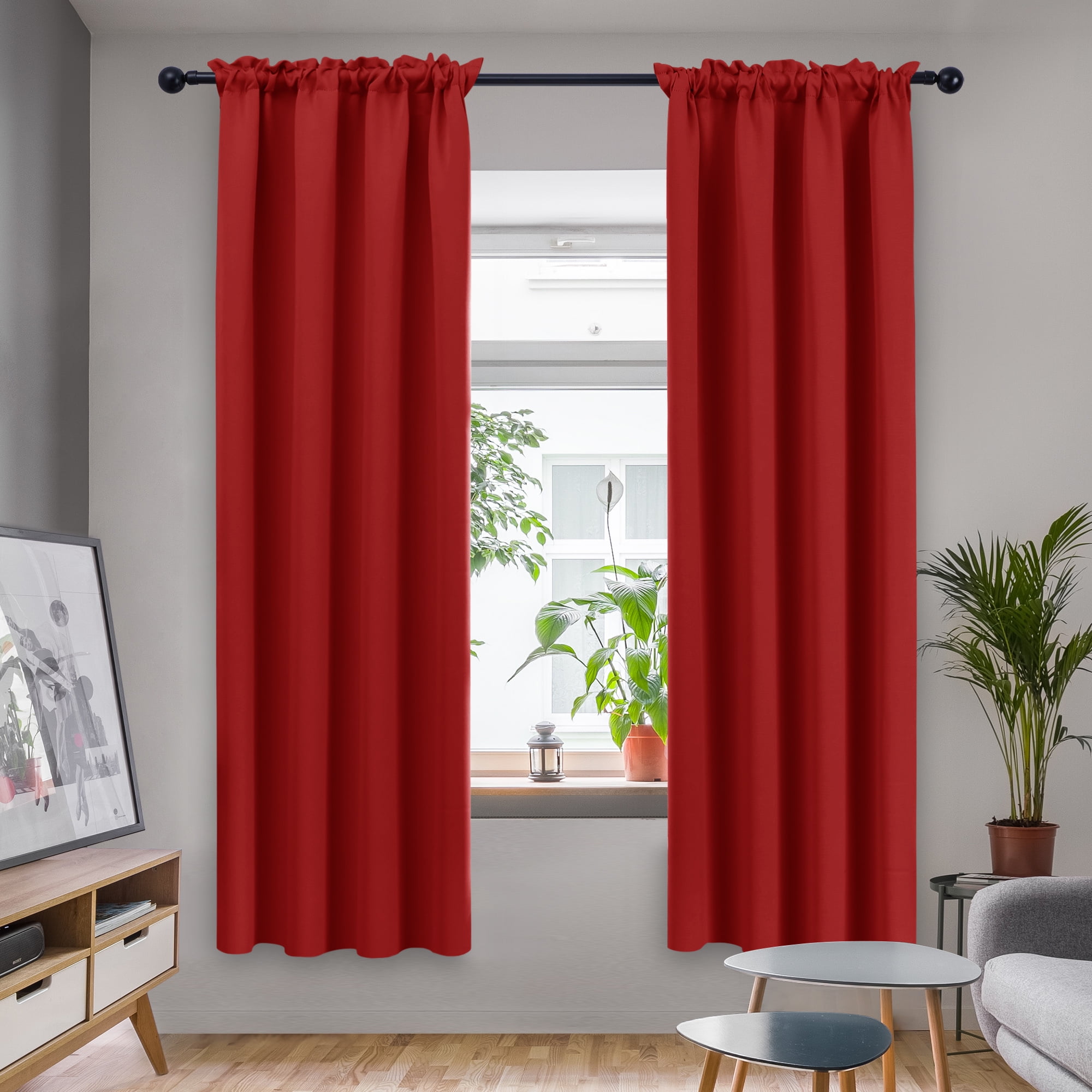 Deconovo Dark Thermal Red Blackout Curtains, Rod Pocket Bedroom Drapes ...