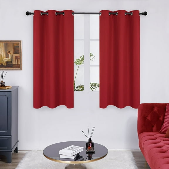 Deconovo Decorative Red Kitchen Curtains, 2 Panels Short Grommet Room Darkening Window Curtains, 38 x 45 inch