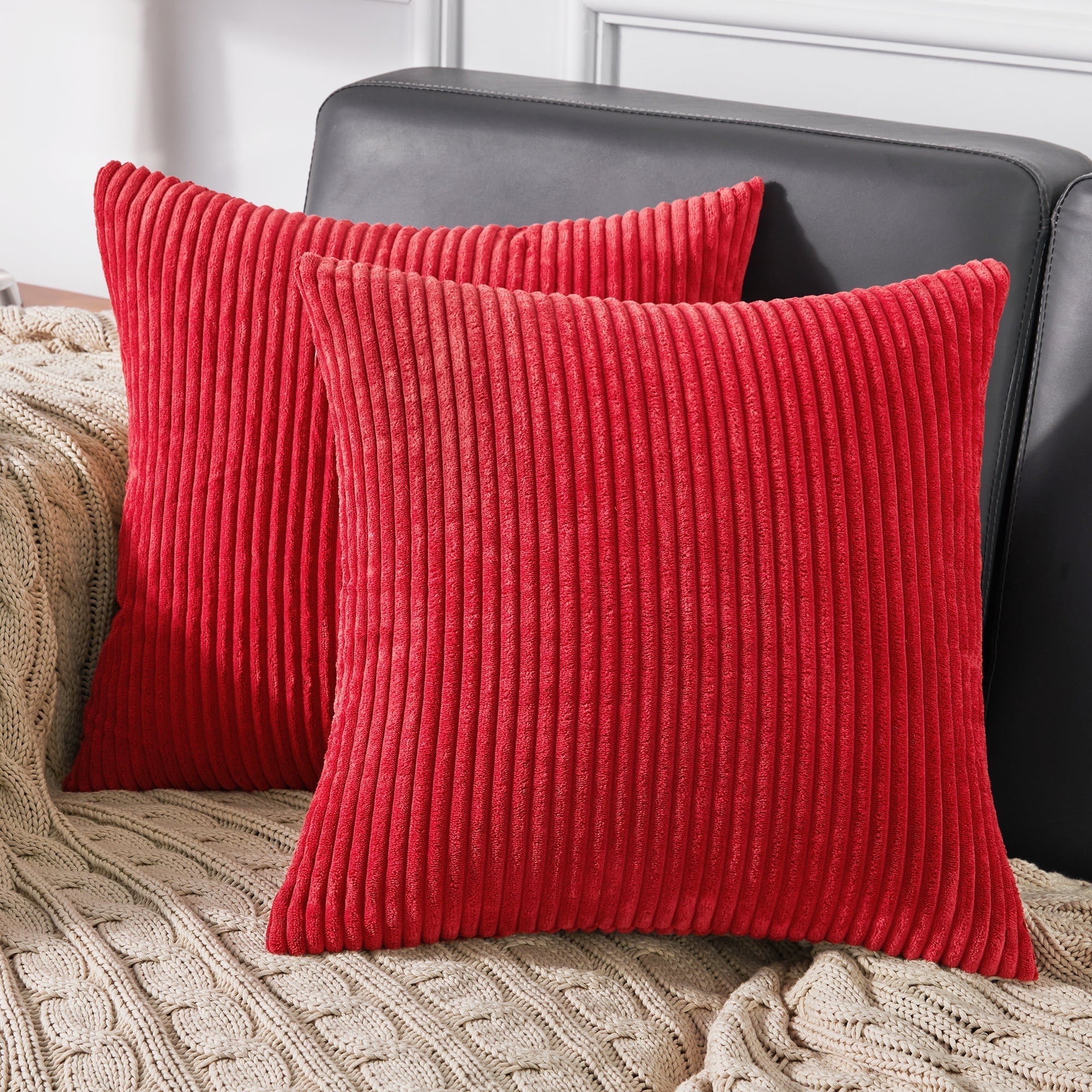Deconovo Red Decorative Pillow Covers, 2 Pack, 20x20 in, Corduroy