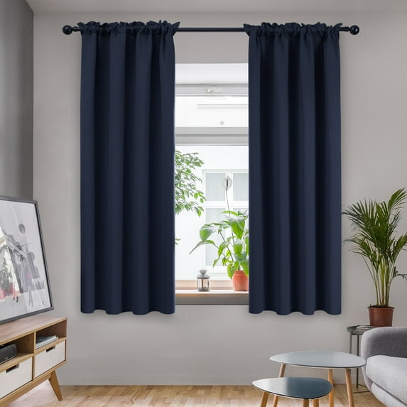 Deconovo Thermal Insulated Blackout Curtains Set of 2, Rod Pocket Window Curtain Panels, Navy Blue, 42" x 63"