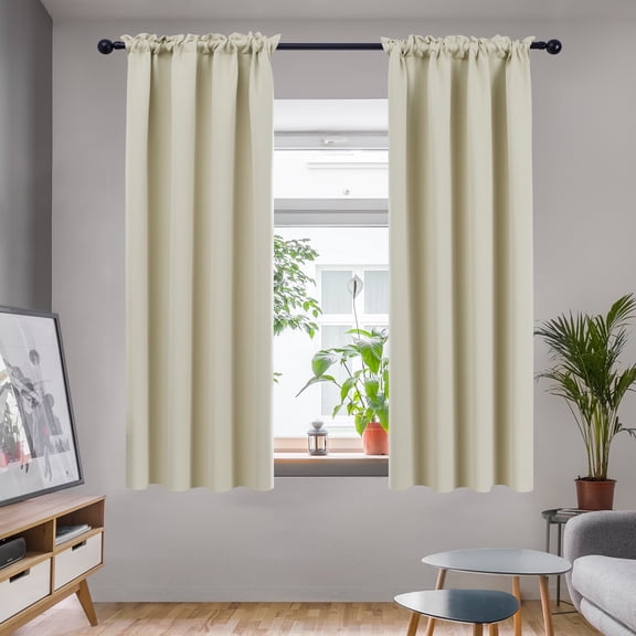 Deconovo Short Rod Pocket Room Darkening Curtains Pack of 2, Thermal Insulated Window Curtains for Living Room Beige 42W x 45L inch