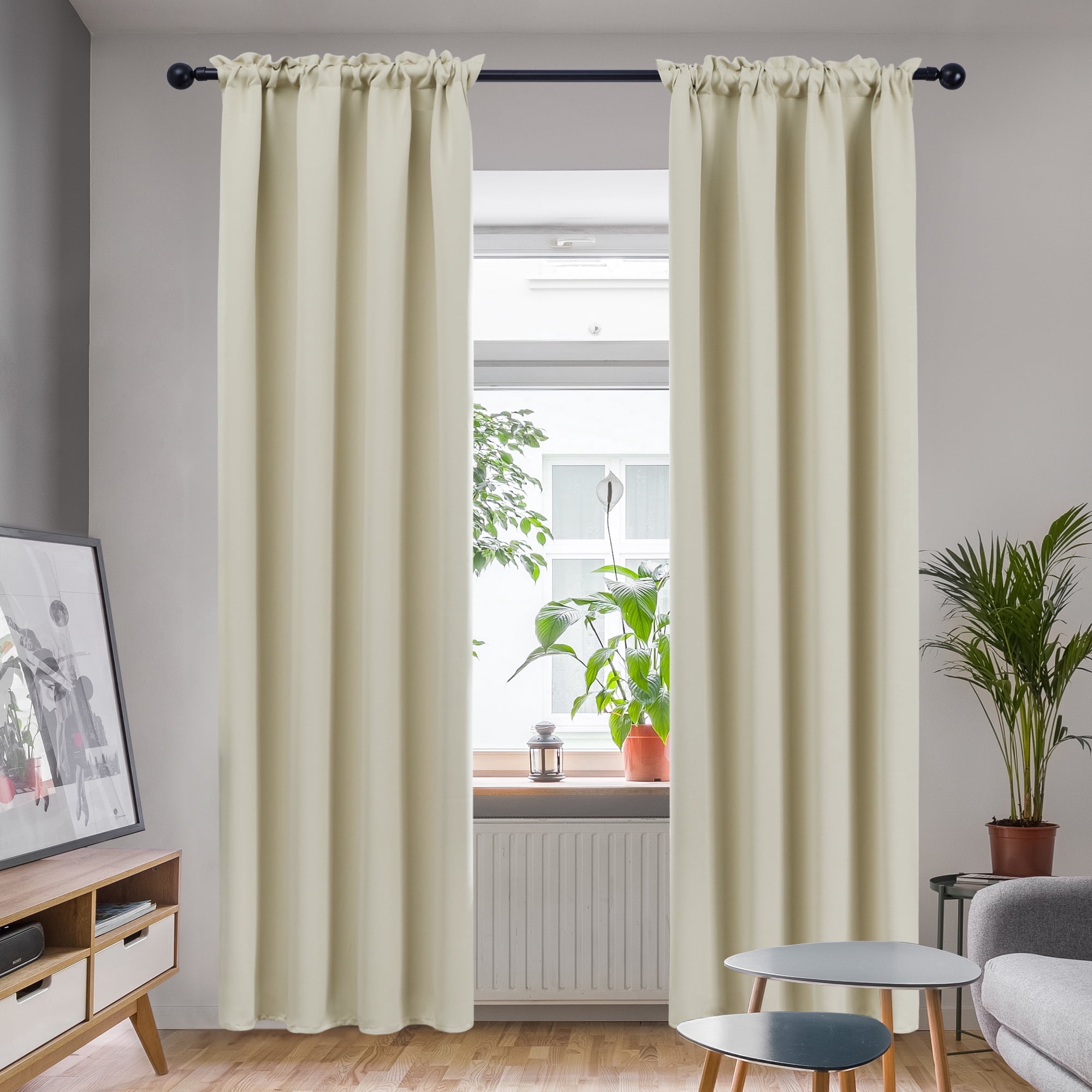 Deconovo Rod Pocket Room Darkening Curtains 84 inches Long, Thermal Insulated Curtains for Living Room, Beige, 42W x 84L inch, 2 Panels
