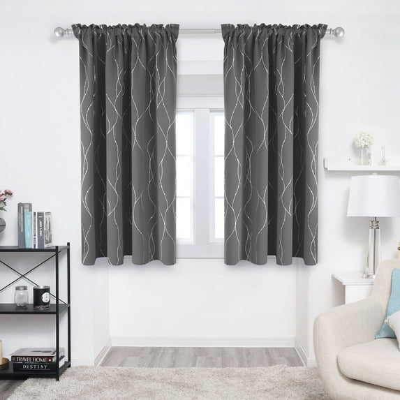 Deconovo Rod Pocket Blackout Curtains Thermal Insulated Curtains Window Curtains with Wave Line and Dots Pattern for Dining Room 52 x 54 inch Grey Set of 2