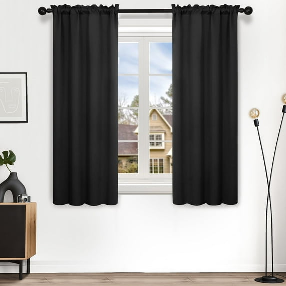 Deconovo Short Blackout Curtains for Kitchen, 2 Panels, Thermal Insulated Rod Pocket Curtain Panels, 38" x 45", Black