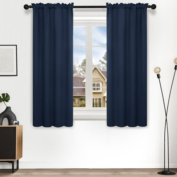 Deconovo Rod Pocket Blackout Curtains for Bedroom, 2 Panels, Thermal Insulated, 38" x 45", Navy Blue