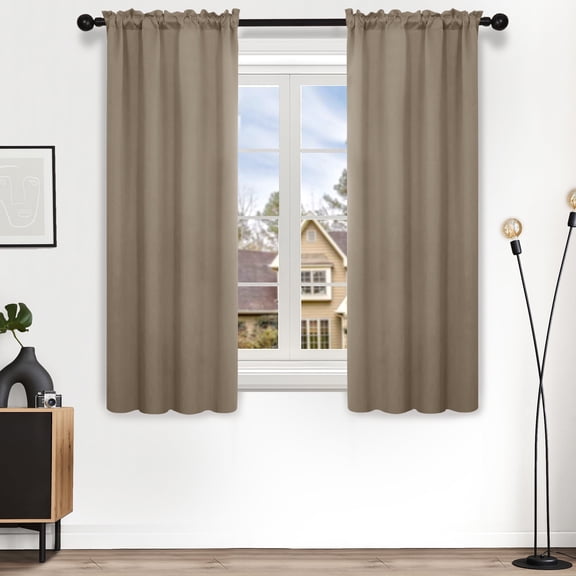 Deconovo Short Rod Pocket Blackout Kitchen Curtains, Set of 2 Panels, Thermal Insulated Window Treatments, 38" x 45", Khaki