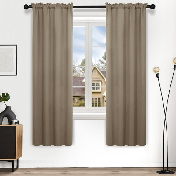 Deconovo Noise Reducing Black Out Curtains for Bedroom, 2 Panels, Thermal Insulated Rod Pocket Drapes, 38" x 63", Khaki
