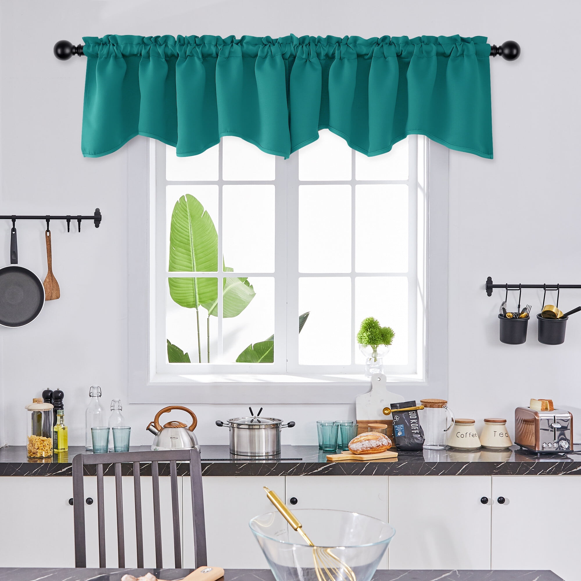 Deconovo Rod Pocket Kitchen Valances Solid Blackout Scalloped Valances ...