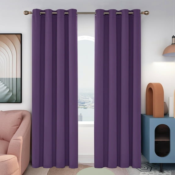 Deconovo Room Darkening Bedroom Curtains Set of 2 - Grommet Thermal Insulated Blackout Curtains for Sliding Glass Door (52x96 inch, Dark Purple, 2 pairs)