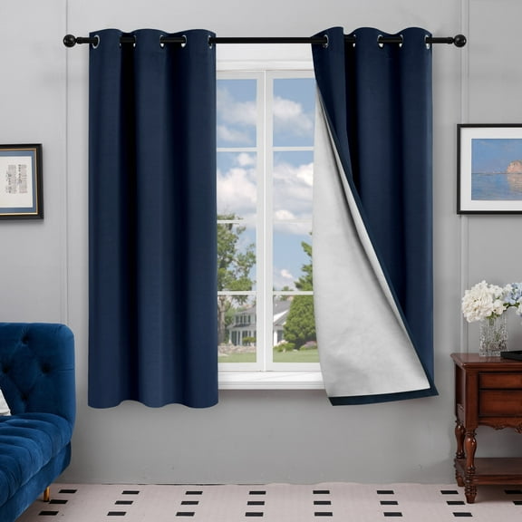 Deconovo Room Darkening Blackout Curtains with Silver Coated Back for Kids room 42x72 inch Navy Blue 2 Panels
