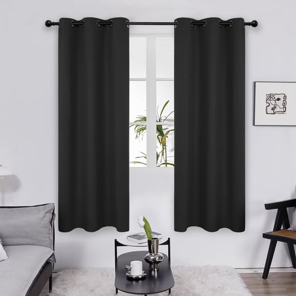 Deconovo Grommet Blackout Curtain 63 inches in length for Bedroom, Set of 2 Panels Thermal Insulated Window Curtains, Black