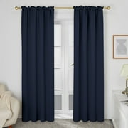 Deconovo Room Darkening Curtain for Bedroom Living Room Rod Pocket Solid Thermal Insulated Blackout Curtains 52 x 63 inch Set of 2 Navy Blue