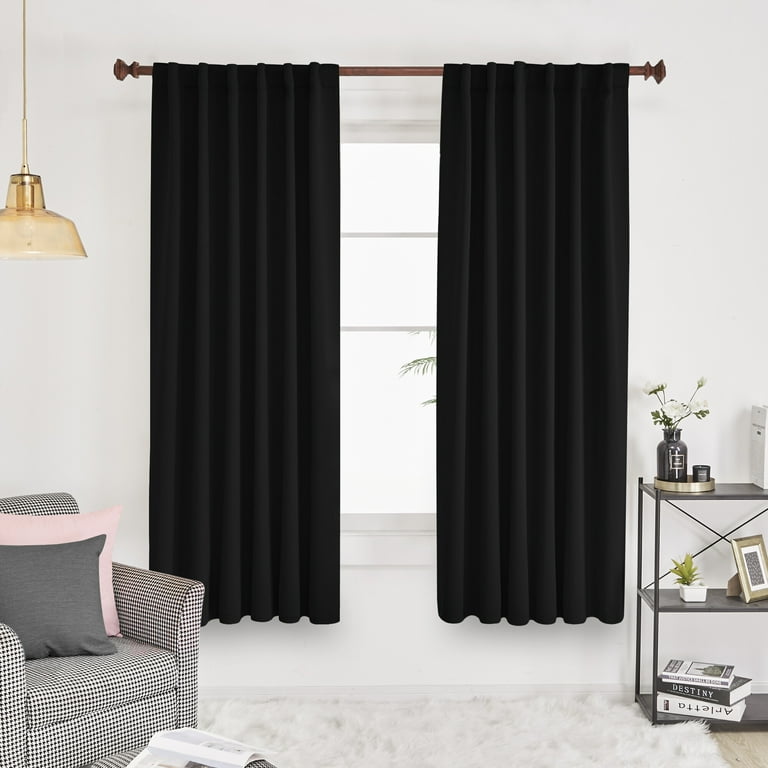 Deconovo Room Darkening Curtains Back Tab and Rod Pocket Curtains Thermal  Insulated Blackout Curtains for Bedroom 52x72 inch Black Set of 2