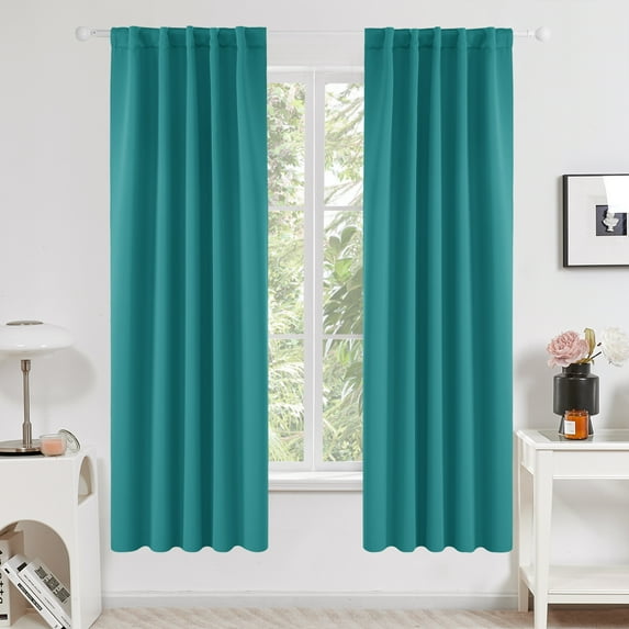 Deconovo Room Darkening Curtains Back Tab and Rod Pocket Thermal Insulated Blackout Curtains 38x72 inch Turquoise 2 Panels