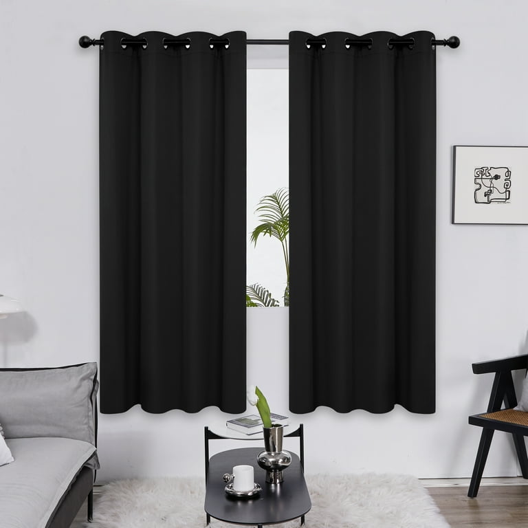 Deconovo Room Darkening Curtains Grommet Top Thermal Insulated Blackout  Curtains for Bedroom 52x72 inch Black 2 Panels