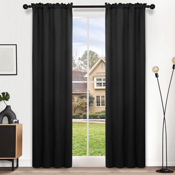 Deconovo Thermal Insulated Blackout Curtains 84 inches Length, 2 Panels, Noise Reducing Window Treatments, 38" x 84", Black