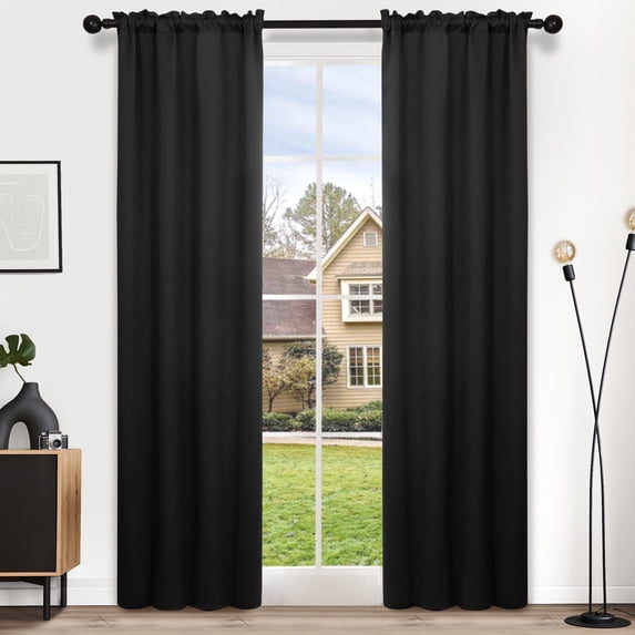 Deconovo Thermal Insulated Blackout Curtains 84 inches Length, 2 Panels, Noise Reducing Window Treatments, 38" x 84", Black