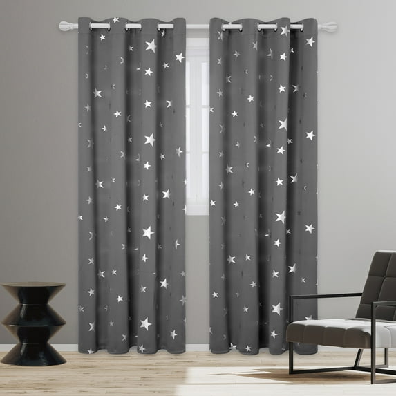 Deconovo Room Darkening Curtains Silver Star Print Grommet Curtains for Bedroom 52 x 63 inch Light Gray Set of 2
