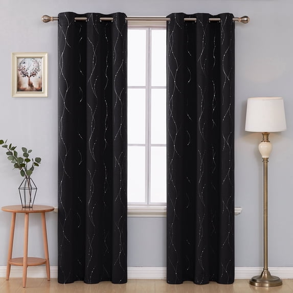 ZOPZO Room Darkening Curtains Thermal Insulated Blackout Curtains for Living Room, Wave Line and Dots Pattern (Set of 2 Panels, 42" x 84", Black)