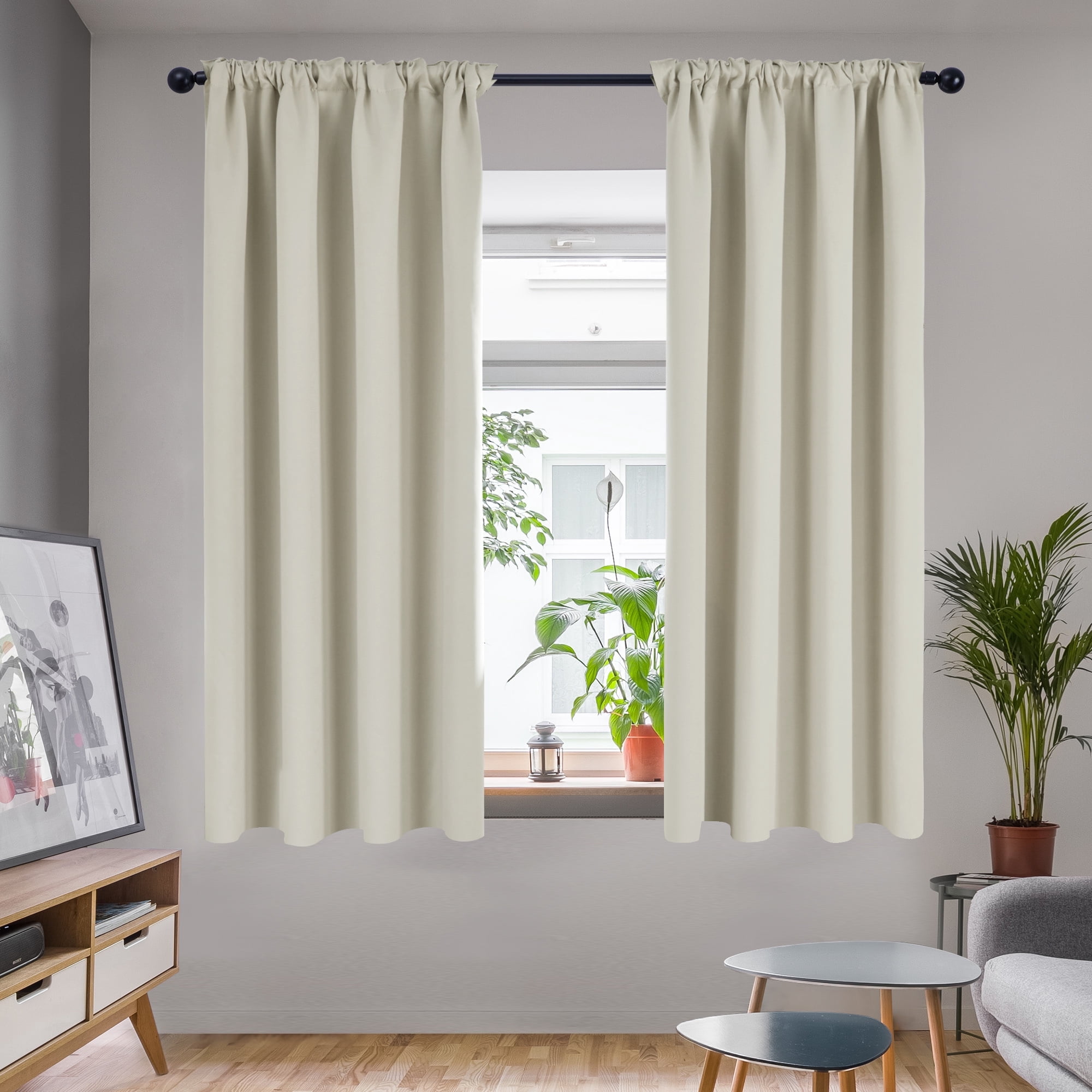 Deconovo Room Darkening Curtains Thermal Insulated Curtains and Drapes for Nursery 42W x 63L inch Light Beige 2 Panels