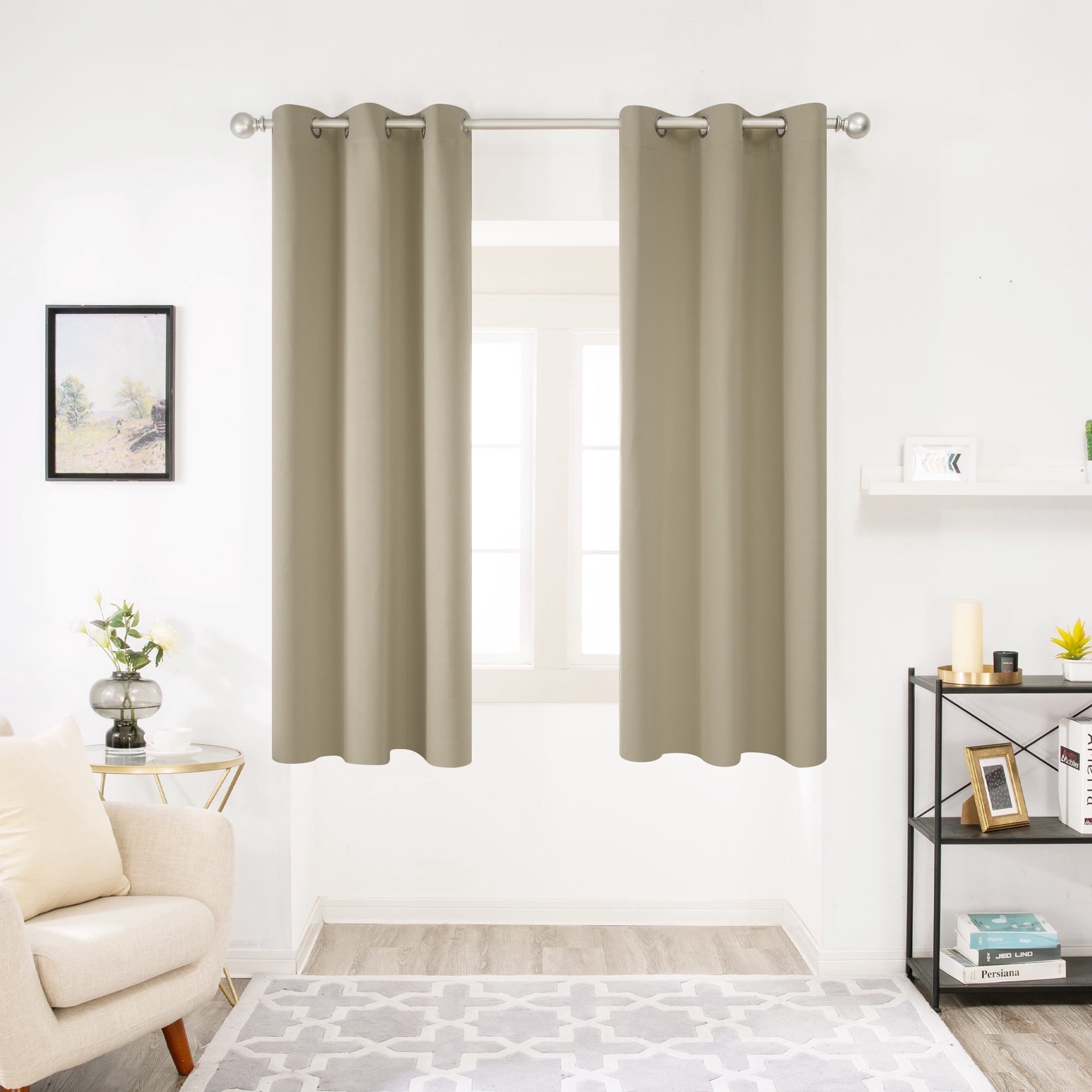 ZOPZO Room Darkening Curtains Pack of 2, Noise Reducing, Beige, 42W x 45L Inch, Energy Saving Thermal Insulated Window Treatment for Bedroom