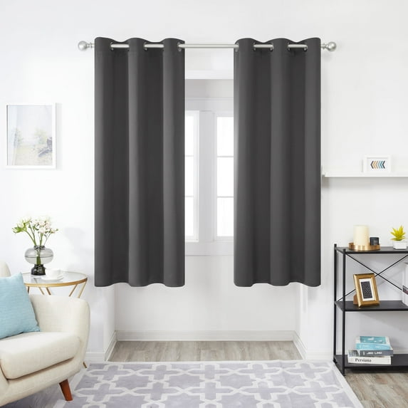Deconovo Room Darkening Curtains for Bedroom Thermal Insulated Solid Blackout Curtain for Kitchen 42x45 inch Dark Grey Set of 2