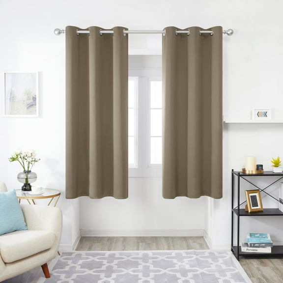 Deconovo Room Darkening Curtains for Bedroom Thermal Insulated Solid Blackout Curtain for Kitchen 42x45 inch Khaki Set of 2