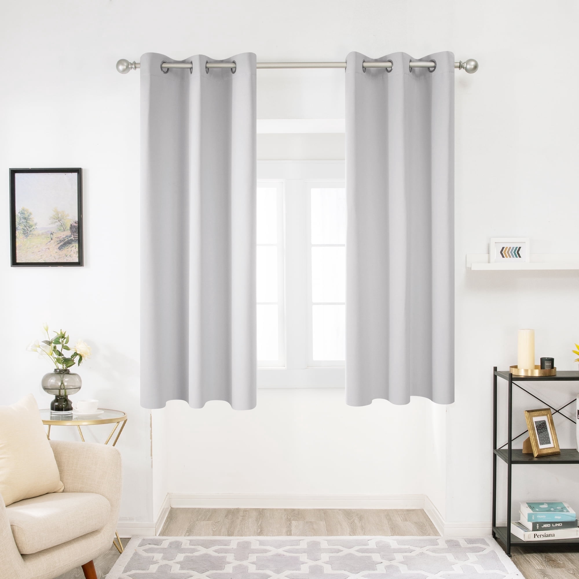 ZOPZO Room Darkening Curtains for Bedroom, Thermal Insulated, Solid Blackout Curtain for Kitchen, 42x45 inch, Greyish White, Set of 2